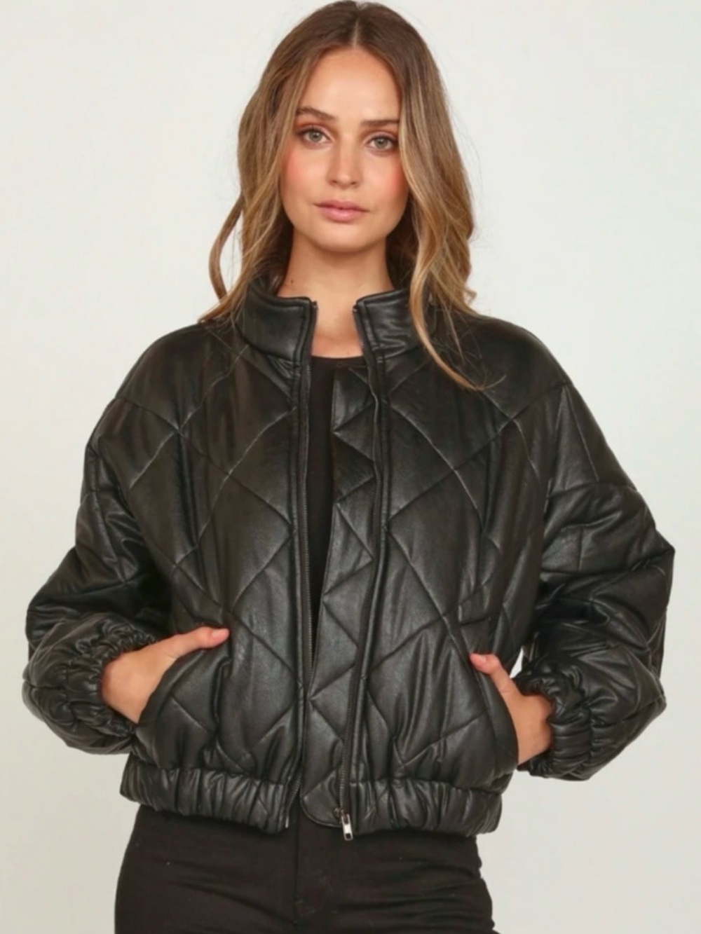 Vintage Havana quilted faux leather bomber jacket